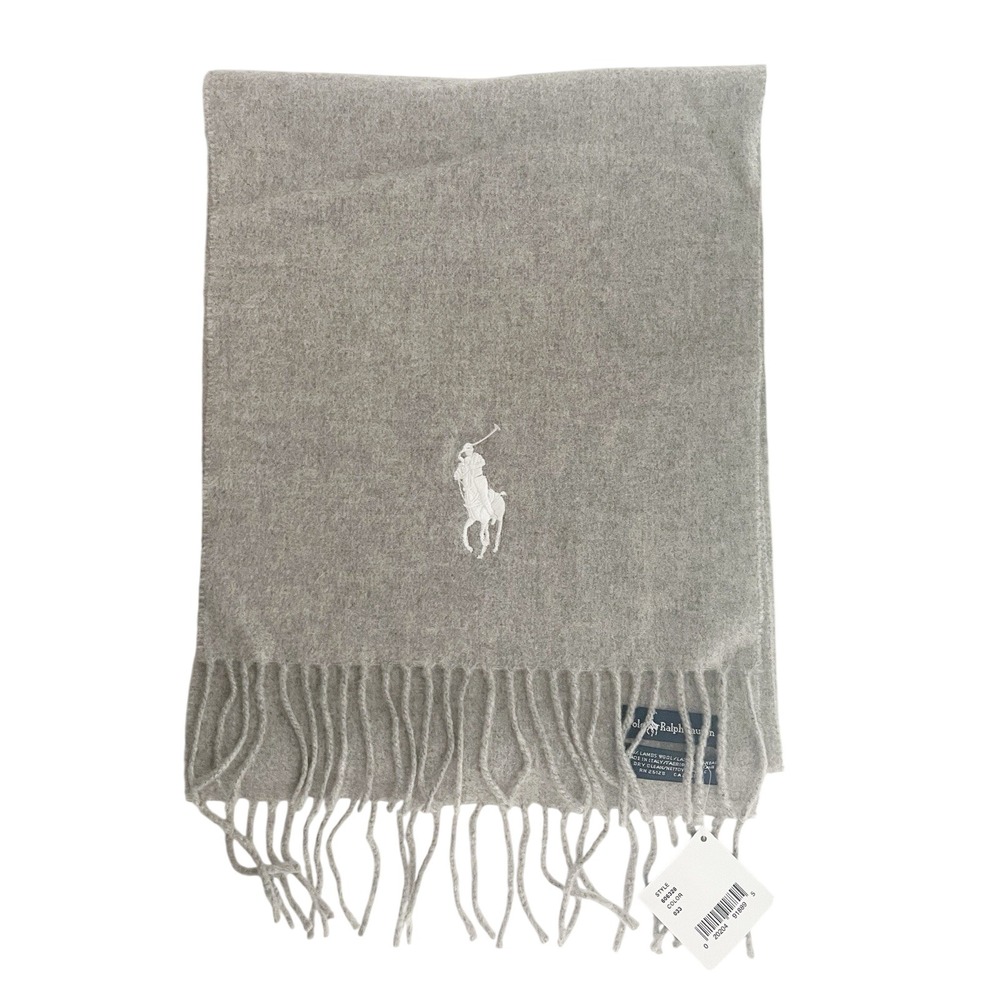 NWT‎ Polo Ralph Lauren Signature Beige Lambswool Wool  Wool Scarf Large  Pony